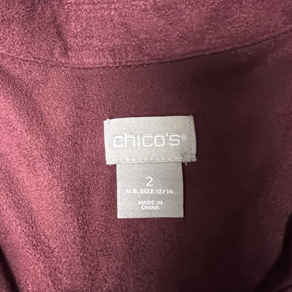 Chico's Everyday Faux-Suede Button-Front Shirt Size 2 (12/14) Burgundy Career - Picture 7 of 9